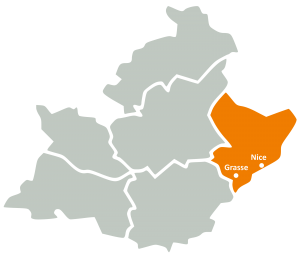 Carte de la zone d'intervention de l'URAPEDA SUD sur le département des Alpes Maritimes