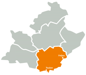 Carte de la zone d'intervention de l'URAPEDA SUD sur le département du Var