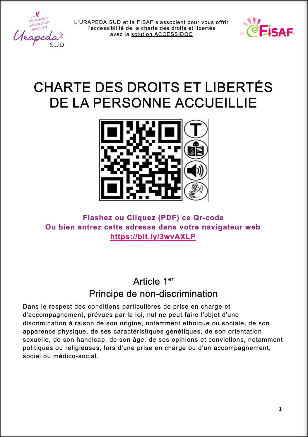 Visuel de la charte des droits et liberté de la personne accueillie